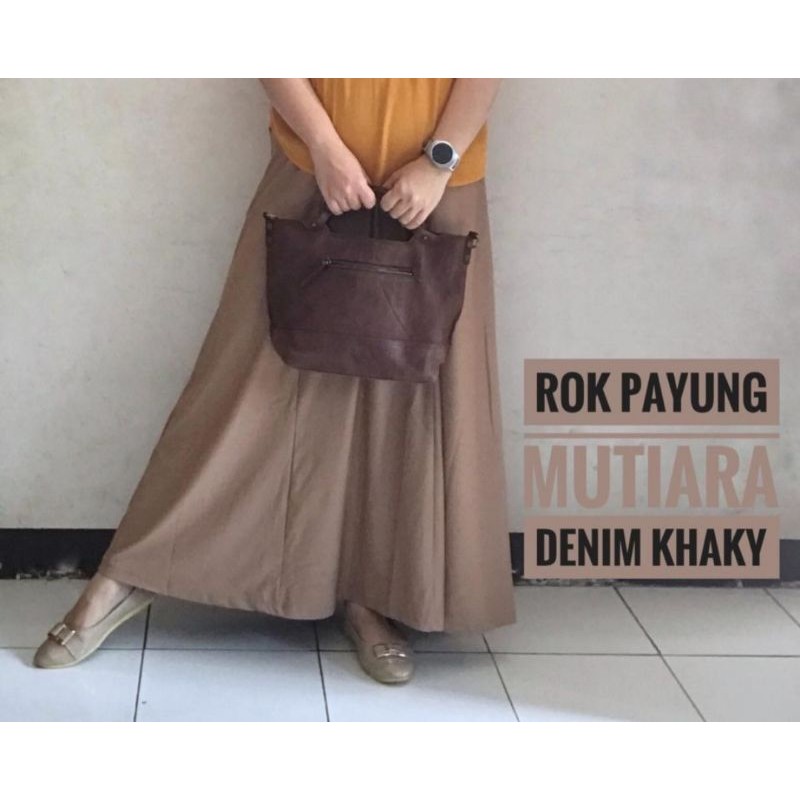Rok payung denim mutiara