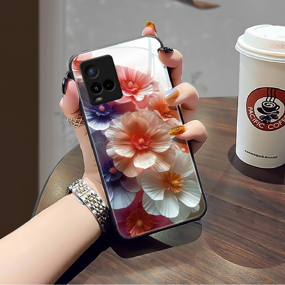 Bunga Layang-layang Kertas Kaca glass mirror Case cesing kesing untuk vivo Y21 Y21T Y21S Y21A Y20 Y2