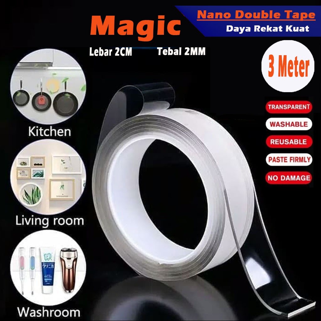 

murah Nano Tape Lakban Perekat Nano Ajaib Double Tape Bening Tahan Panjang 3 Meter premium