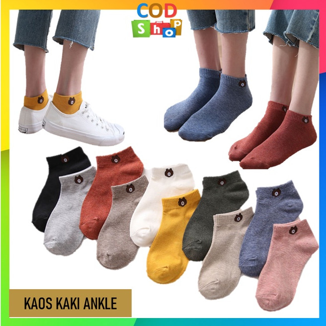 

murah COD - K351 Kaos Kaki Brown / Kaos Kaki Ankle Cute / Socks / Short Socks/ Sepatu premium