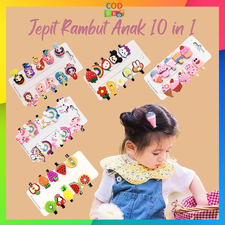 

murah COD - F5069 Set Jepit Rambut Anak 10 in 1 / Hairpin Rambut / Hair Clips / Jepit Rambut Korea