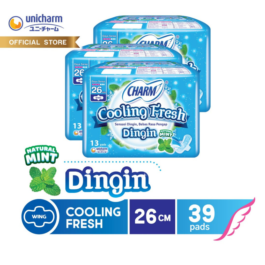 Charm Pembalut Cooling Fresh Wing Long 26cm 13 pads - 3 packs