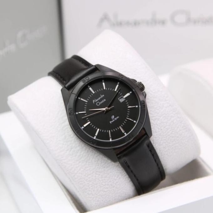 JAM TANGAN WANITA ALEXANDRE CHRISTIE AC1011 AC 1011 BLACK LEATHER STRAP