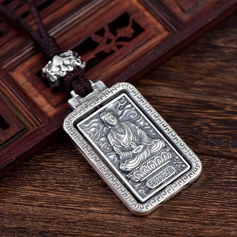 999Sterling Silver Birth Buddha Rotatable Zodiac Guardian Necklace