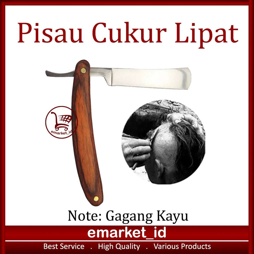 EM Pisau Cukur Lipat Gagang Kayu AI02 / Razor  Shaving Jenggot / Tempat Silet / Barber rozar Cukuran