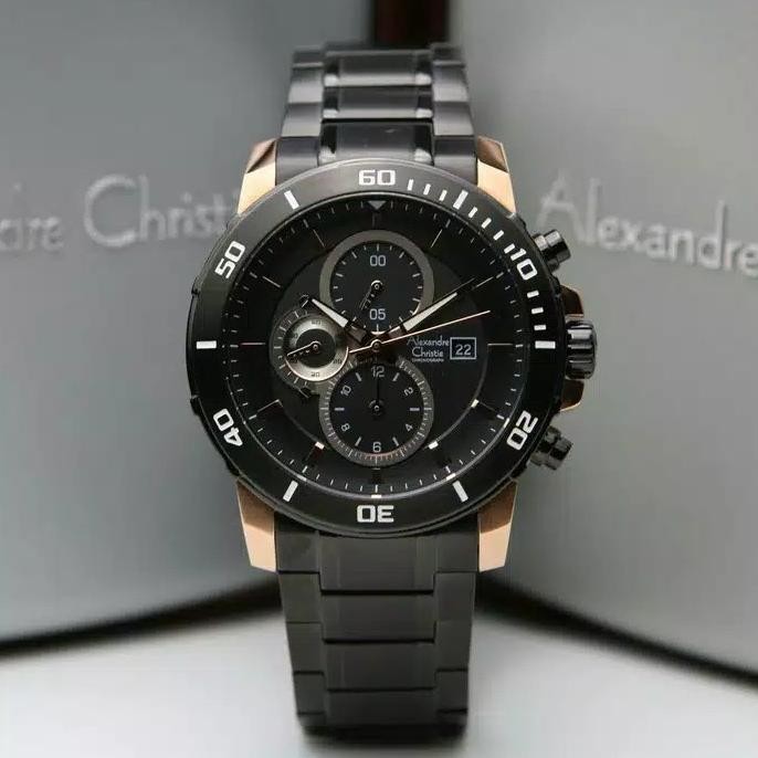 JAM TANGAN PRIA ALEXANDER CHRISTIE AC 6473 AC6473 BLACK ROSEGOLD