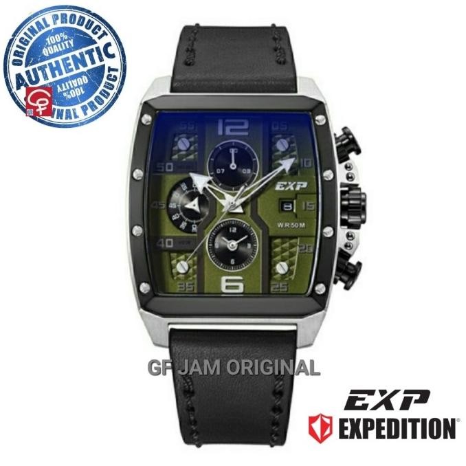 JAM TANGAN PRIA EXP EXPEDITION E6636 E 6636 GREEN BLACK LEATHER ORI