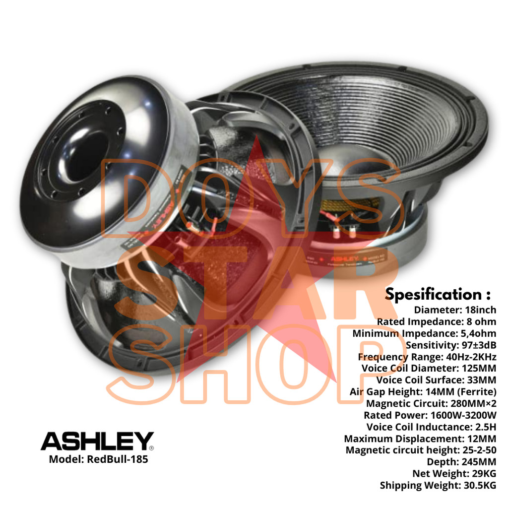 ORIGINAL SPEAKER 18 INCH DOUBLE MAGNET ASHLEY REDBULL 185