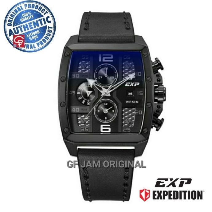 JAM TANGAN PRIA EXP EXPEDITION E6636 E 6636 FULL BLACK LEATHER ORI