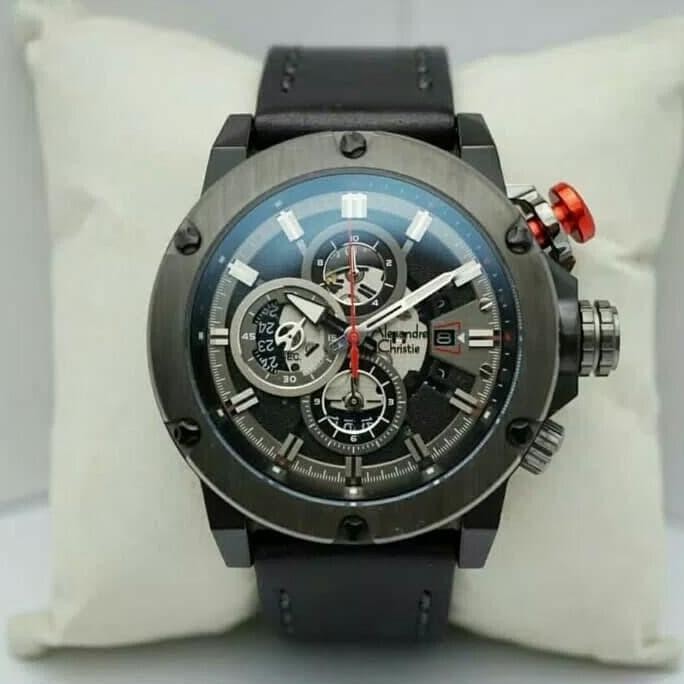 ALEXANDRE CHRISTIE AC6491 / AC 6491 Black Grey CHRONO LEATHER