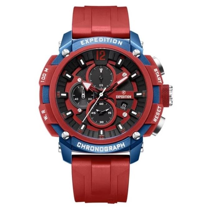EXPEDITION E6781 E 6781 BLUE RED JAM TANGAN PRIA ORIGINAL KNOP SILVER