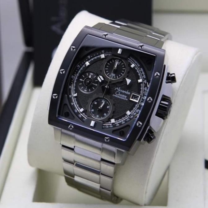 JAM TANGAN PRIA ALEXANDRE CHRISTIE AC6376 AC 6376 SILVER BLACK RANTAI