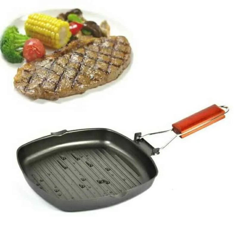 BARAKATI - Teflon Wajan BBQ Bakaran Sate Serbaguna Murah - square grill pan 20 cm wajan teflon lipat