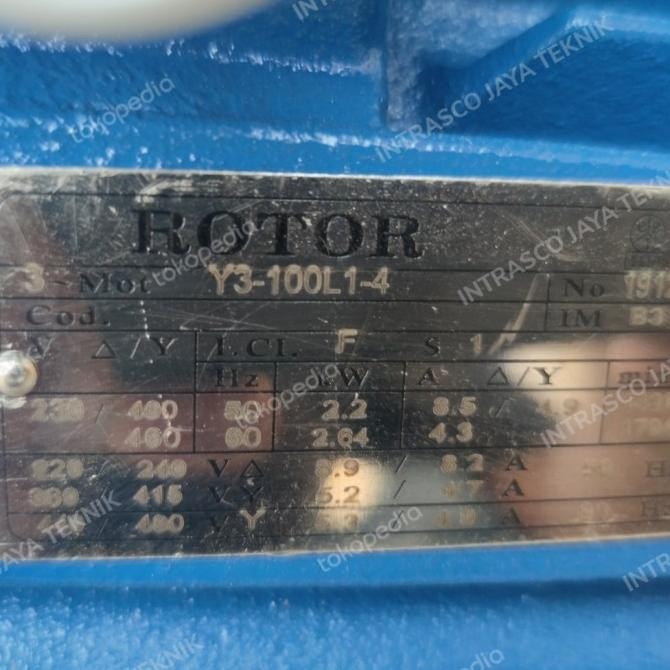 Pompa Oli Gear Pump Type Rk 83.3Liter/Menit Merk Rotor 2.2Kw 3Phase