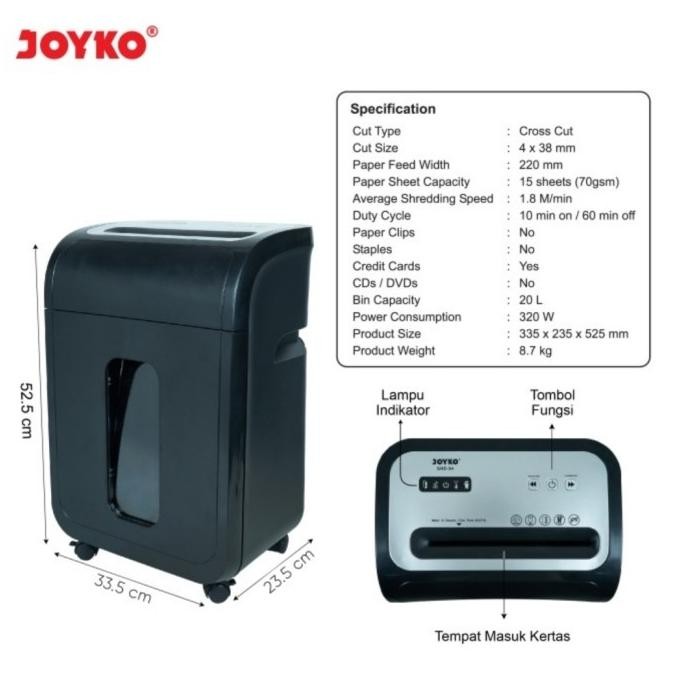 

TERSEDIA JOYKO SHD-04 CROSS CUT PAPER SHREDDER / MESIN PENGHANCUR KERTAS SHD04