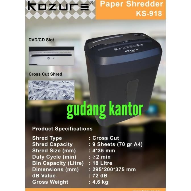 

TERSEDIA MESIN PENGHANCUR KERTAS KOZURE KS918 CROSS CUT - PAPER SHREDDER