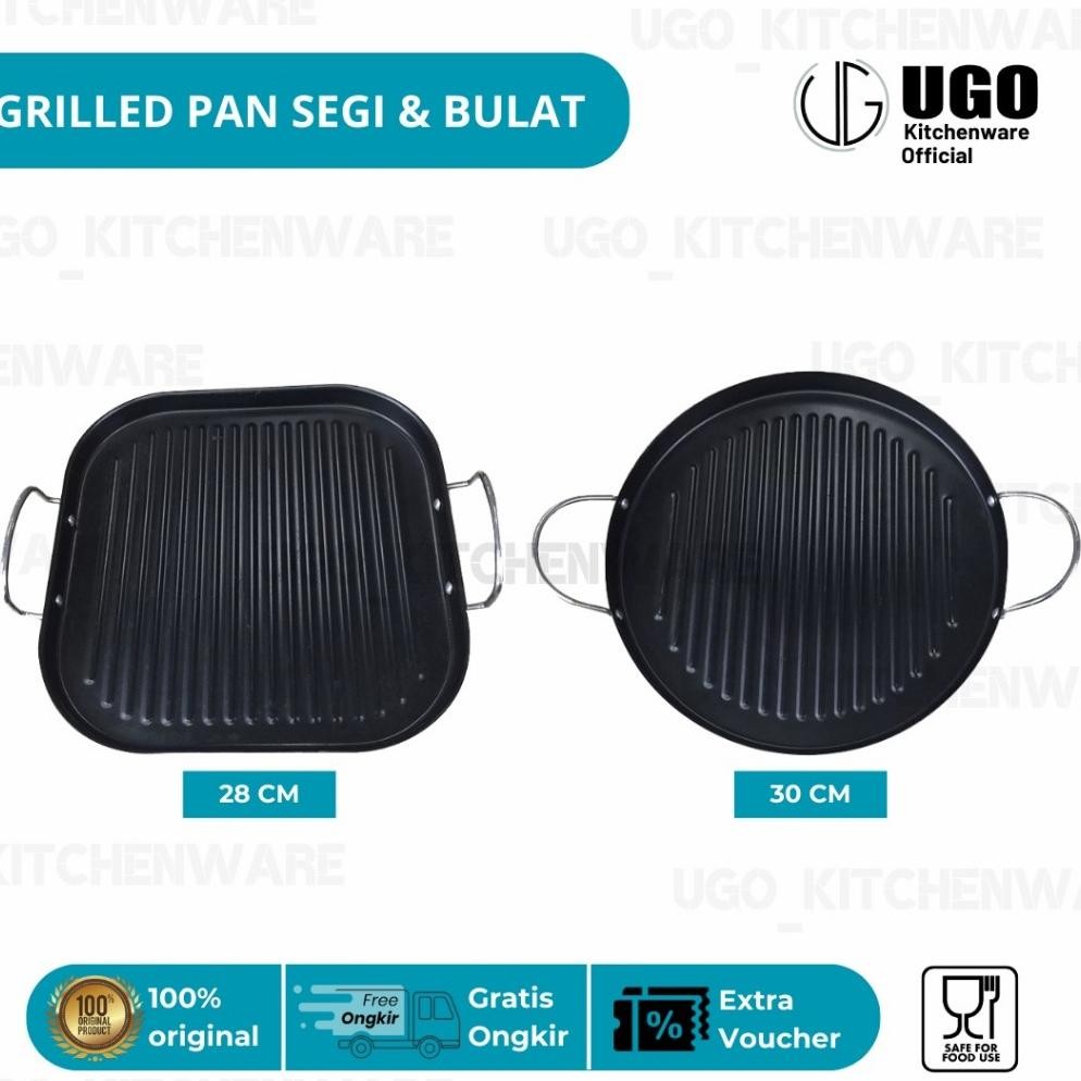 UGO Grill Pan Bulat | Grill Pan Segi Alat Panggangan BBQ Grill Pan Korean Bulat Anti Lengket Serbagu
