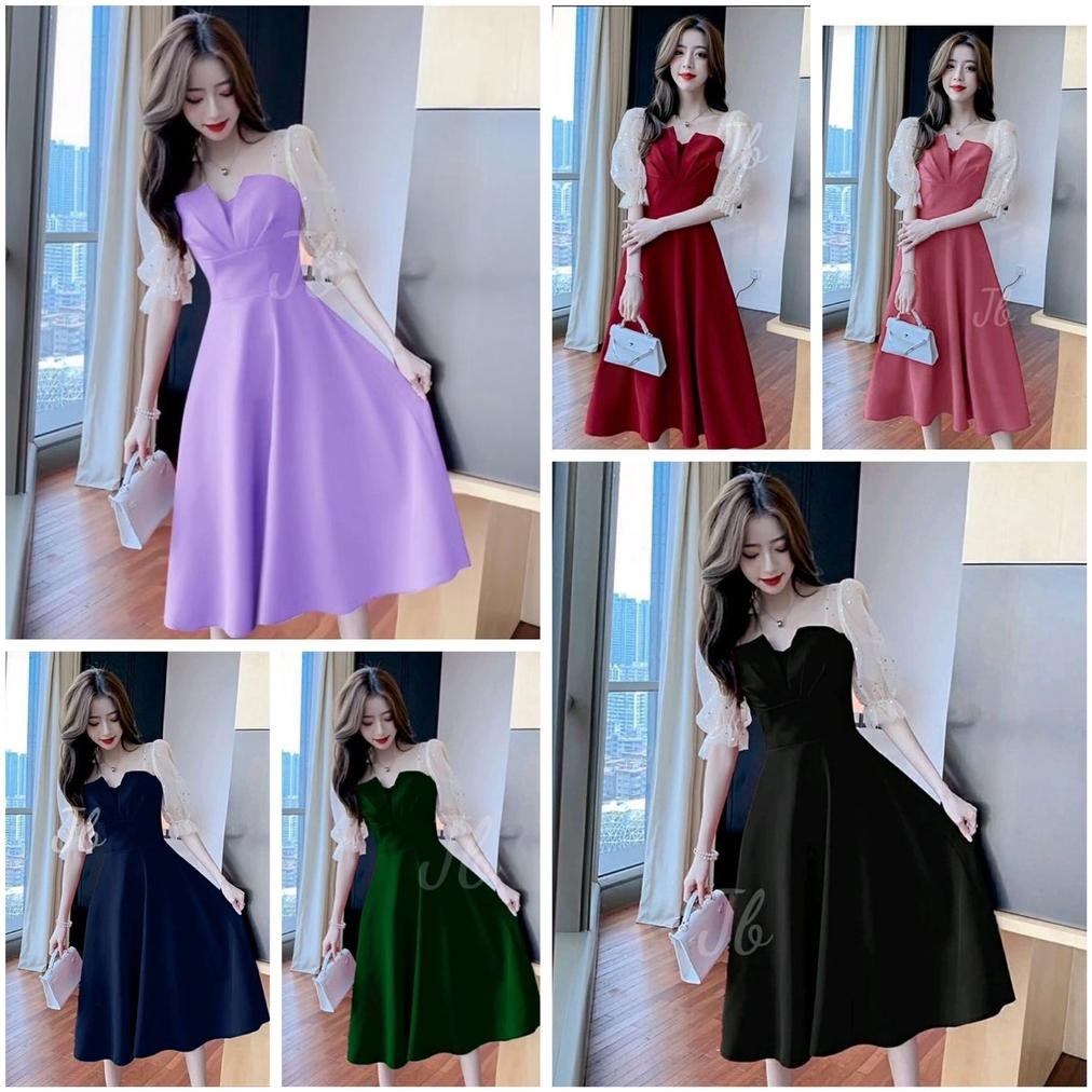 WTYU Dress Wanita Casual Dress Brukat Gliter Party Dress Gaun Kondangan Mewah Terbaru Baju Pesta Can