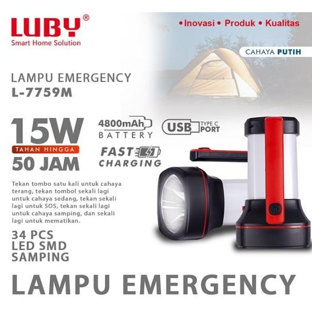

TERSEDIA SENTER LAMPU LED LUBY L7759M 15W CAS ULANG L-7759M