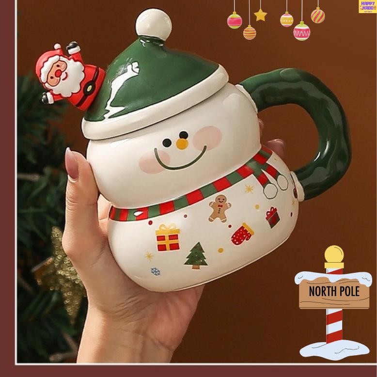 Gelas Mug Natal Topi Santa Keramik Cantik Snowman Pohon Natal Imut Mungil Hadiah Natal Christmas