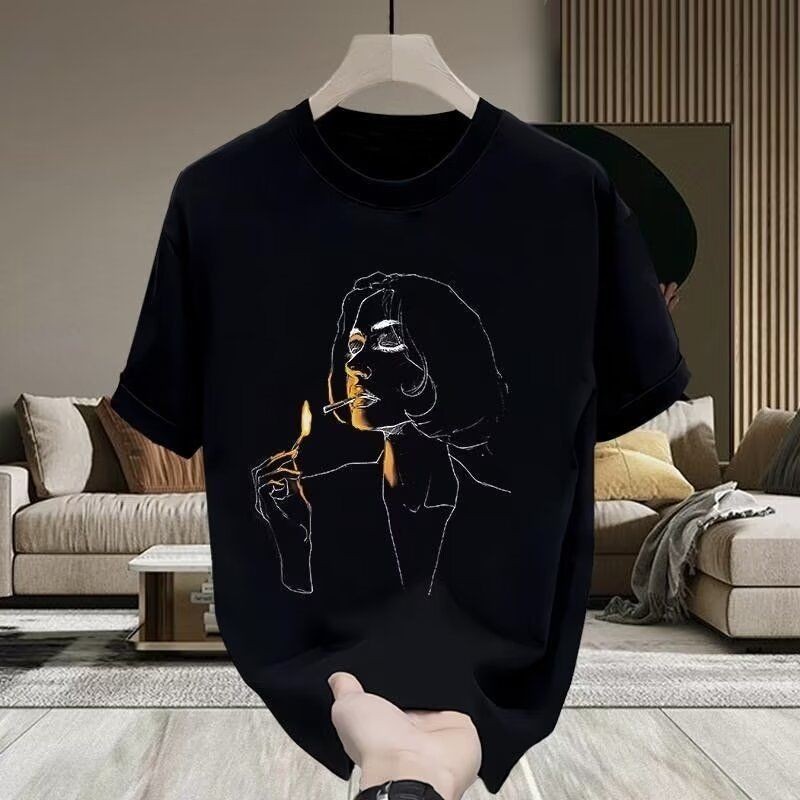 Musim panas gaya baru Cocok dengan Cetakan Rokok Kaus Lengan Pendek kasual Korea Pasangan muda tampa