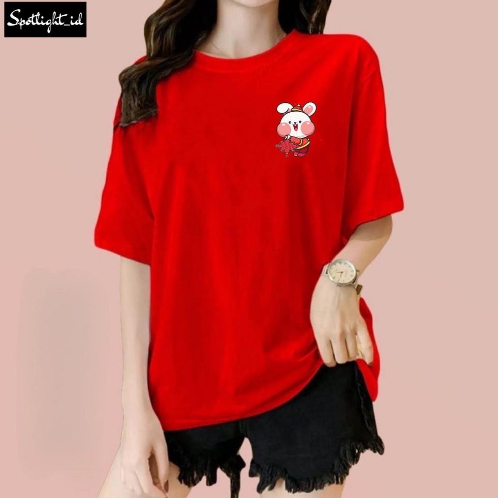 Baju Kaos Wanita Imlek Kelinci , T Shirt Wanita Imlek Kelinci Combed 30S , Kaos Wanita Kelinci Imlek