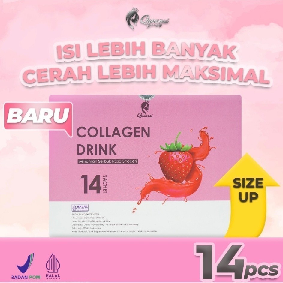 Collagen) [Bayar Di Tempat] Queensi Minuman Kolagen Strawberry Minuman Kolagen Pencerah Badan