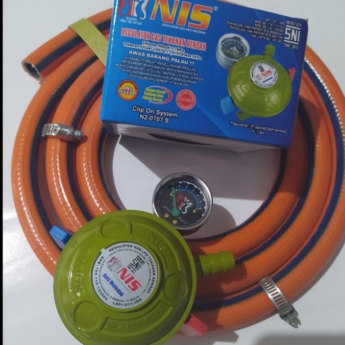 Regulator NIS N2 0707 S Double Lock Selang gas LPG 700 PSI