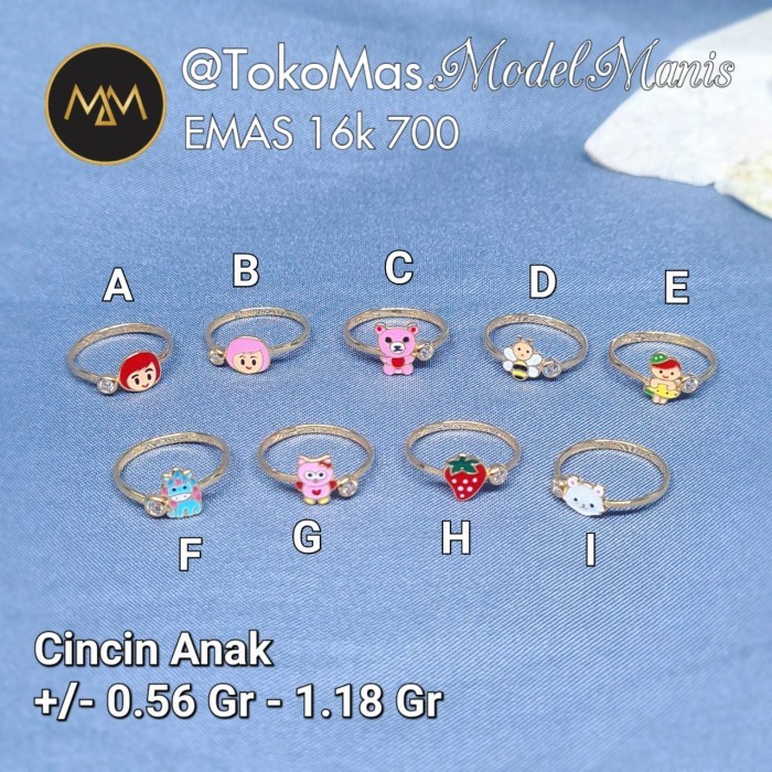 Cincin Anak karakter emas kuning 700 kadar 16k