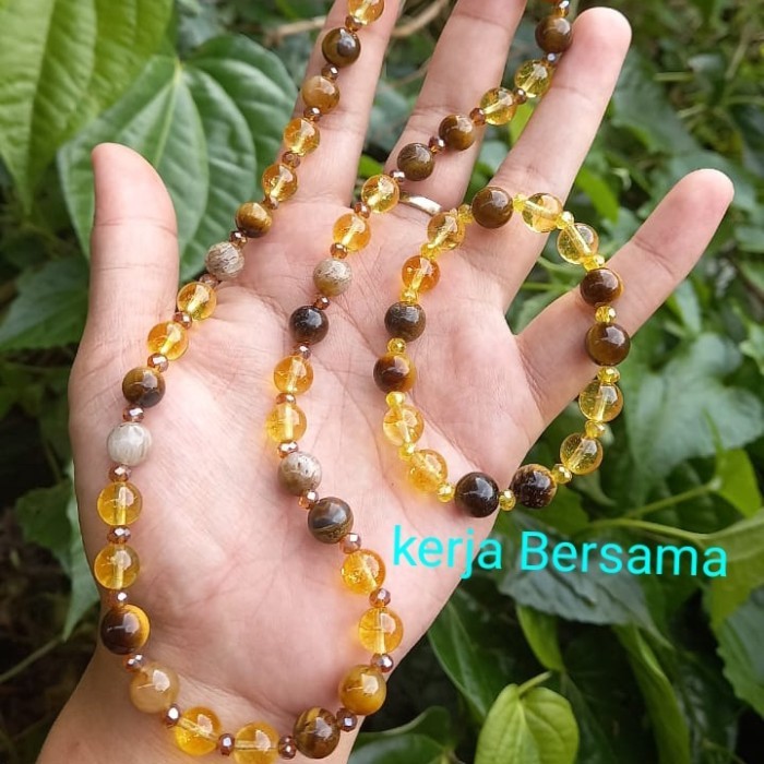 kalung dan gelang anak batu citrine dengan biduri sepah