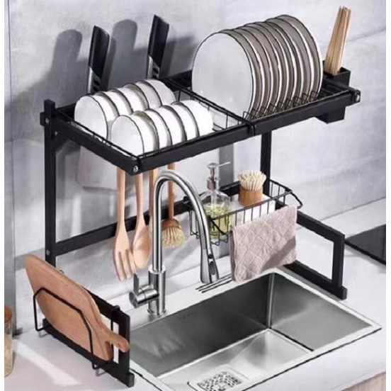 Rak Piring Wastafel Portable 2 Susun Rak Dapur Serbaa Stainles 65CM