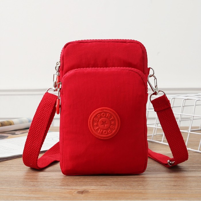 SALE NYLON POUCH TAS SELEMPANG HP WATERPROOF WANITA 3 SEKAT IMPORT - NP01