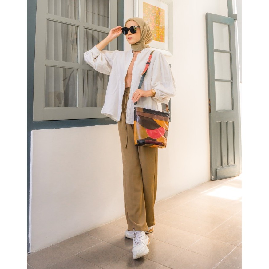 KOMPLIT Sling Bag Wanita Tas Selempang Kulit Asli PERCA MIX Pullup