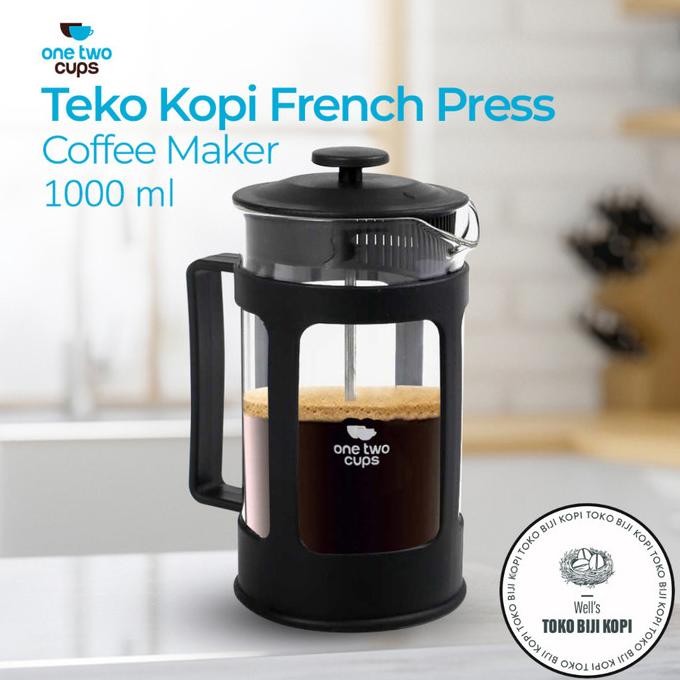 FRENCH PRESS 1000 ML / 1 L HITAM COFFEE PLUNGER KACA FILTER ALAT SEDUH KOPI DISKON