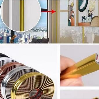List Plat Strip Gold Lis Siku List Sudut Border Plafon Pvc Flexibel Berperekat 3M