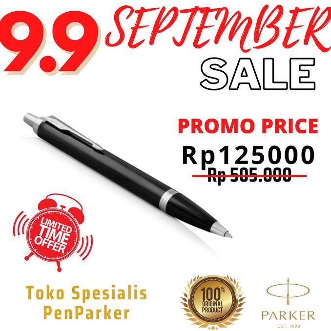 

TERMURAH - Parker IM Black Chrome Retractable Ballpoint with Chrome Trim - "ORI