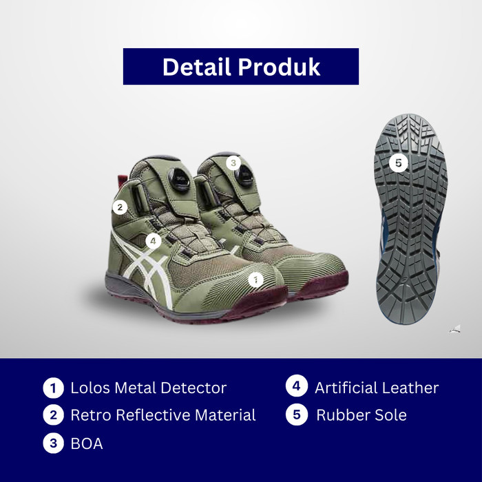 Sepatu Safety ASICS CP214 Winjob BOA Safety Shoes Hijau Original