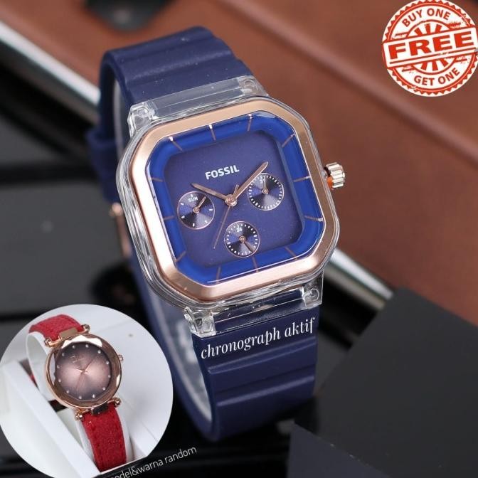 Buy 1 Get 1 Jam Tangan Wanita Fossil Chronograph / Tali Karet