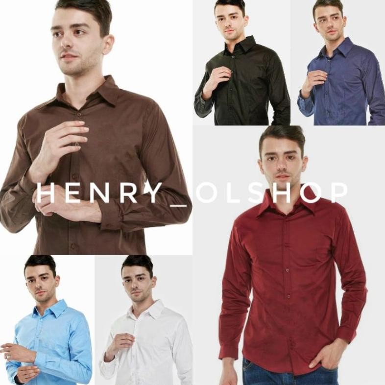 KEMEJA PRIA POLOS LENGAN PANJANG UKURAN XS S M L XL BAJU COWOK MUSLIM LAKI LAKI KEKINIAN BASIC BAGUS