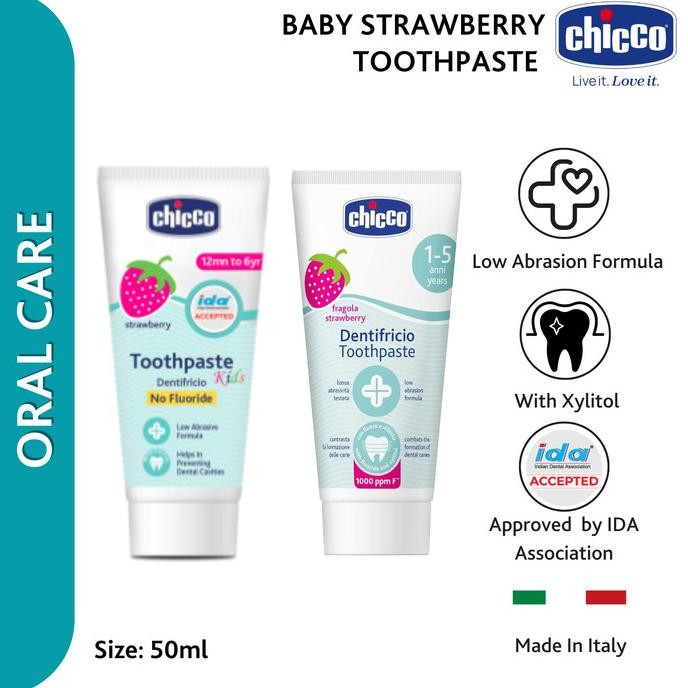 Chicco Strawberry Toothpaste 50ml 12M+ / Pasta Gigi Bayi / Pasta Gigi Anak / Pasta Gigi Anak 1 Tahun