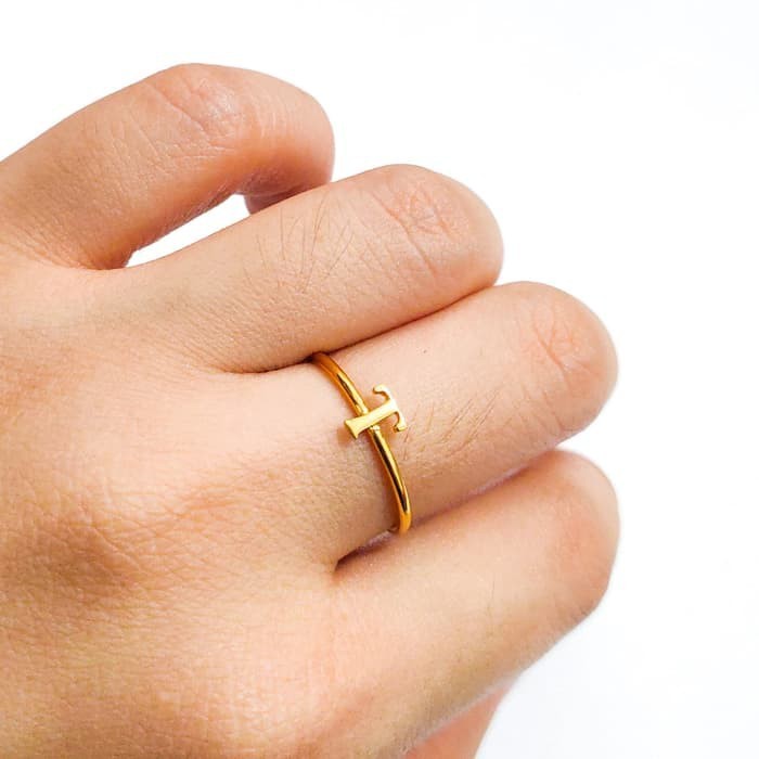Murah Hadiah Pacar cincin Huruf T emas Asli Keren