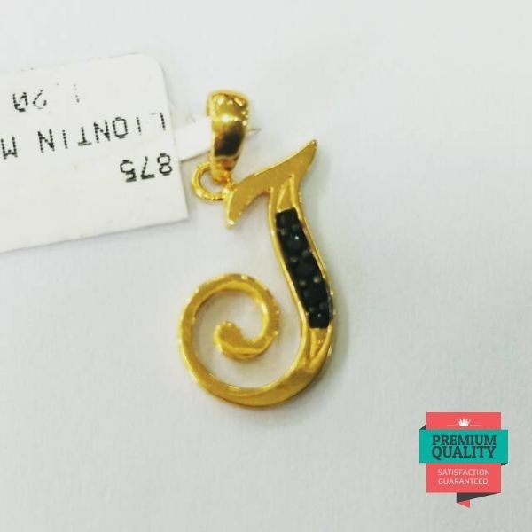 Grosir Liontin emas asli kadar 875 huruf j black zirkon Elegan