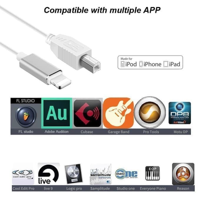 Kabel /Ipad ke Piano/Keyboard, Lightning to MIDI Cable, USB 2.0