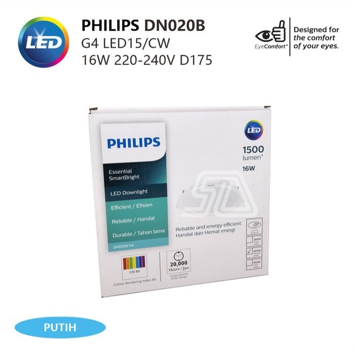 Philips Lampu Downlight LED Plafon DN020B G4 20W 8 inch 6500K Putih Inbow