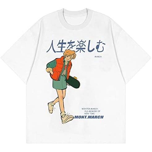 Aelfric Eden Pria 90-an Vintage Kemeja Besar Unisex Harajuku Kaos Oblong Cetak Grafis Atasan Streetw