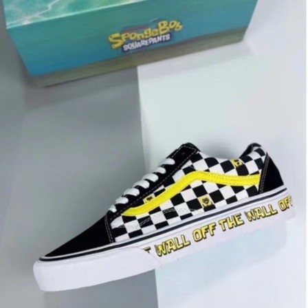 VANS Spongebob OLD SKOOL Hitam Putih Kotak-kotak Sepatu Low-Top Pria Wanita |8304D719|