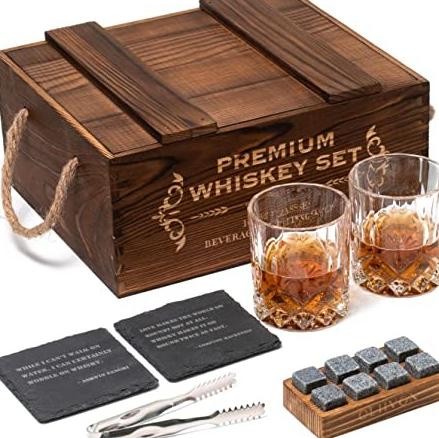 

TERLARIS - Vintage Wooden Box Whiskey Diamond Glass-Stones Gift Set