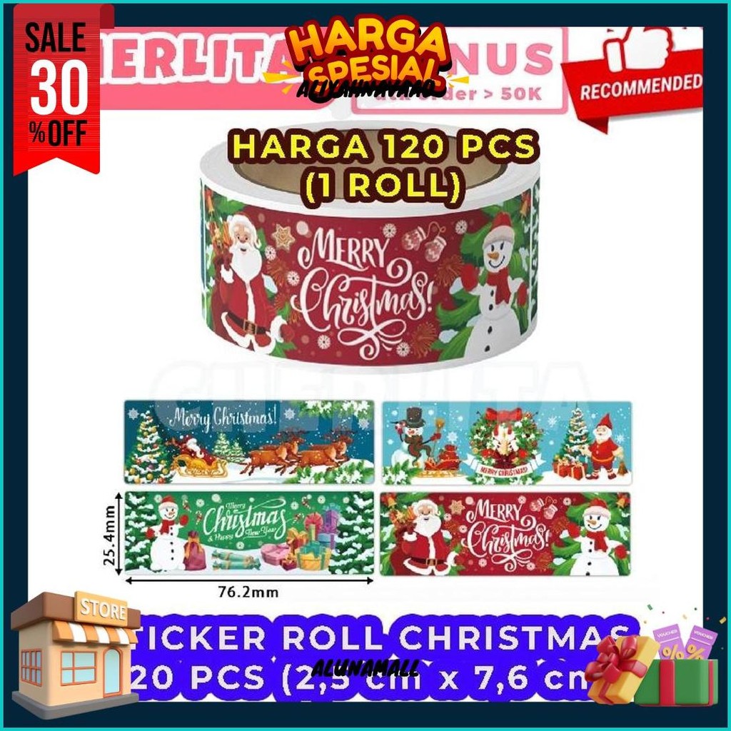 

120 Pcs Sticker Natal Christmas Label Mix Motif Stiker Hampers Kado Parsel Cod