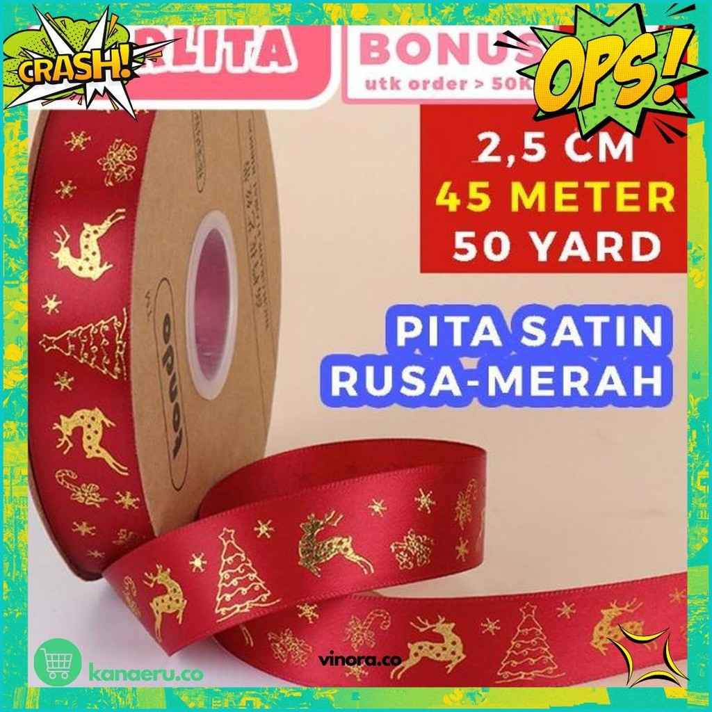 

45 Meter Pita Natal Christmas Ribbon Emboss Emas 50 Yard Packaging Kado Hampers Cod