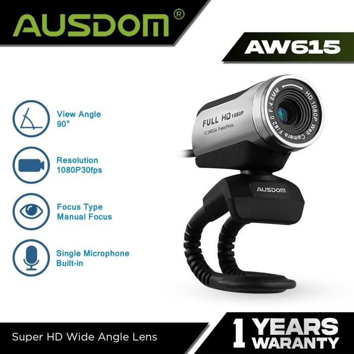 Termurah Ausdom Webcam 1080P Pc 12Mp With Built-In Mic - Aw615 Terbaik